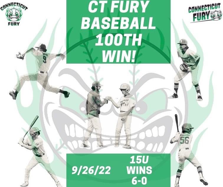 ctfurybaseball's tweet photo. CT FURY EARNED THEIR 100TH EVER WIN IN HISTORY! Earlier tonight, our 15U team won 6-0. CONGRATULATIONS! #CTFuryBaseball #FuryFam โพ๏ธ๐ https://t.co/Vv5T5nB7Hs