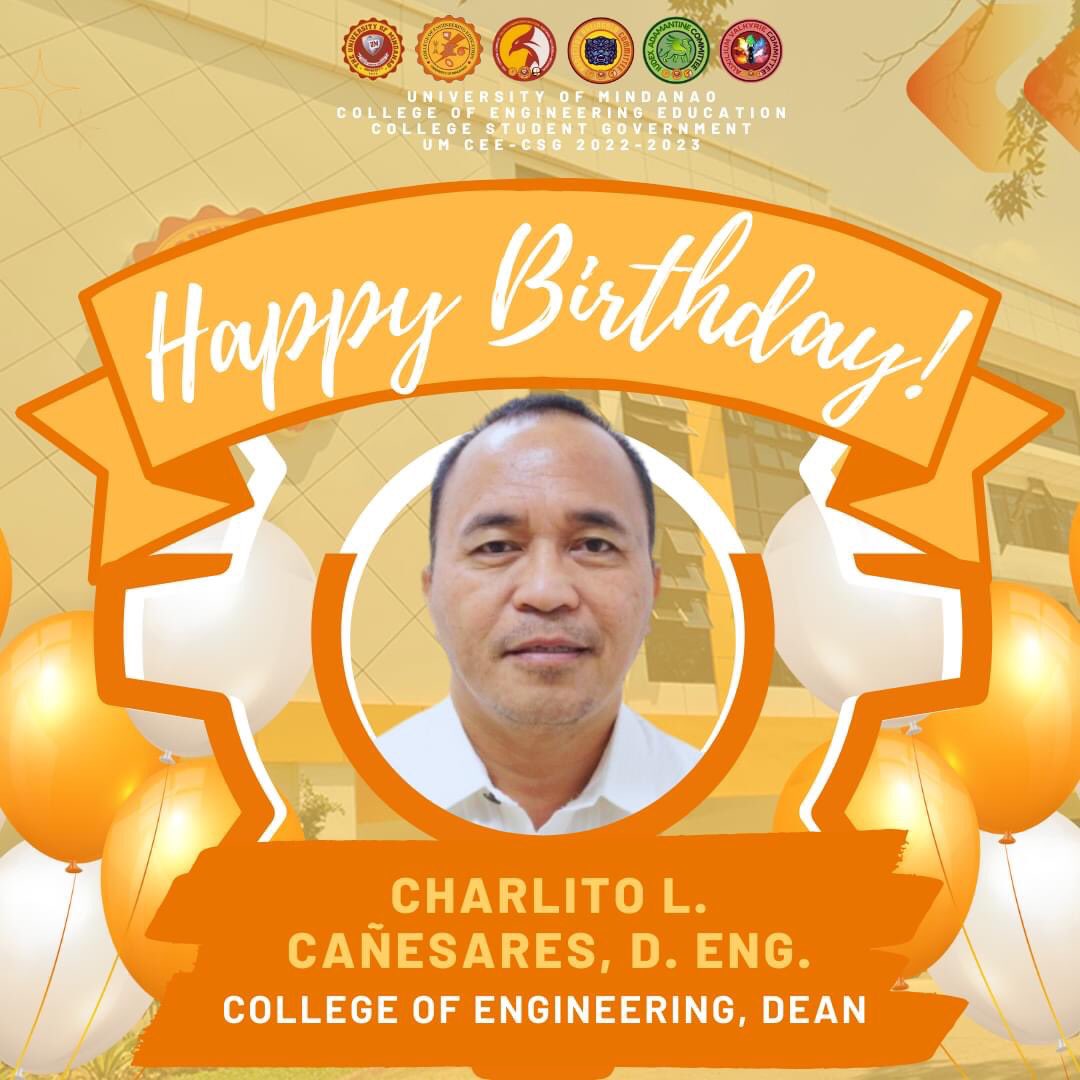 um_ceecsg's tweet photo. Happy Birthday to our supportive and enthusiast College Dean, Charlito L. Cañesares, D.Eng.! We wish and pray for good health, abundance, answered prayers, and guidance for this year and years to come for you and your whole family. God bless and have a great day ahead. https://t.co/cfZiFGvI7Y