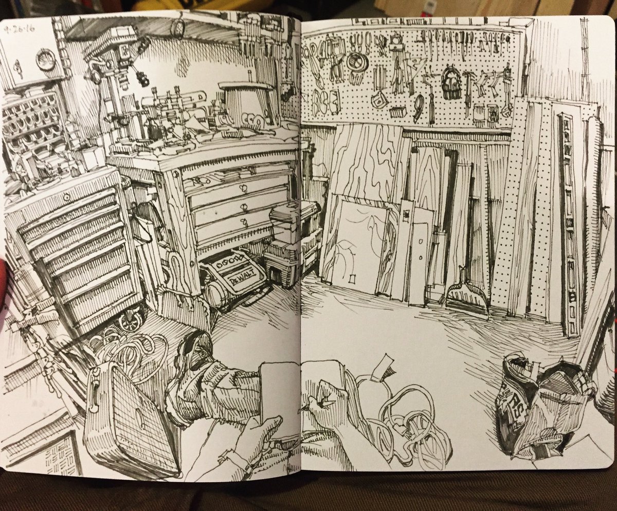 paulheaston's tweet photo. Garage sketch from 2016 https://t.co/cCYTgU31Qp
