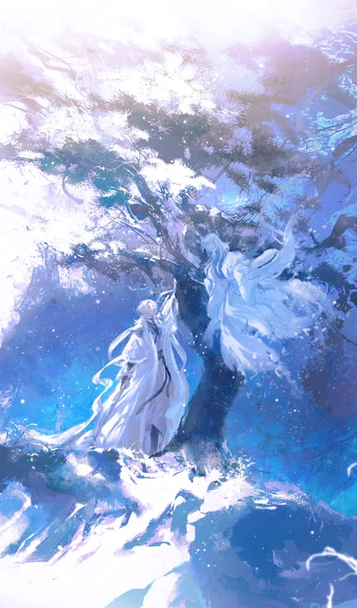 -悲伤,遗忘与孤独,末路是彼此在破碎的时空中重逢。-雪原与森林的尽头,是爱意连接的,永不消逝的星尘。#OC #暮兮 