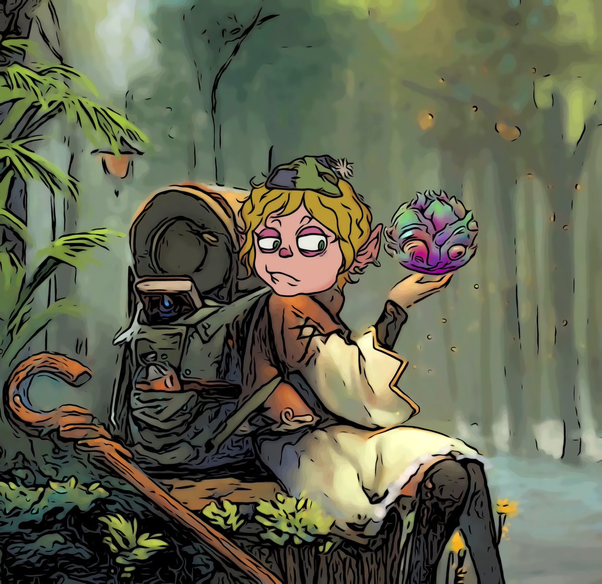 Lola Figamuffin from <a href="/Halflington/">Adventurous Halflings ⛺️👣 - Traitswap is live!</a> has always been a wanderer. 🔎 Her adventurous spirit led her near #goblin woods yesterday where she stumbled across this unique magical item. 🪄 It appears to be a #cabbage with eyes?! 👀 WTH 🤷‍♀️ Only in <a href="/goblintown/">goblintown</a> 🤣🫡

#StorytellingNFTs #nfts