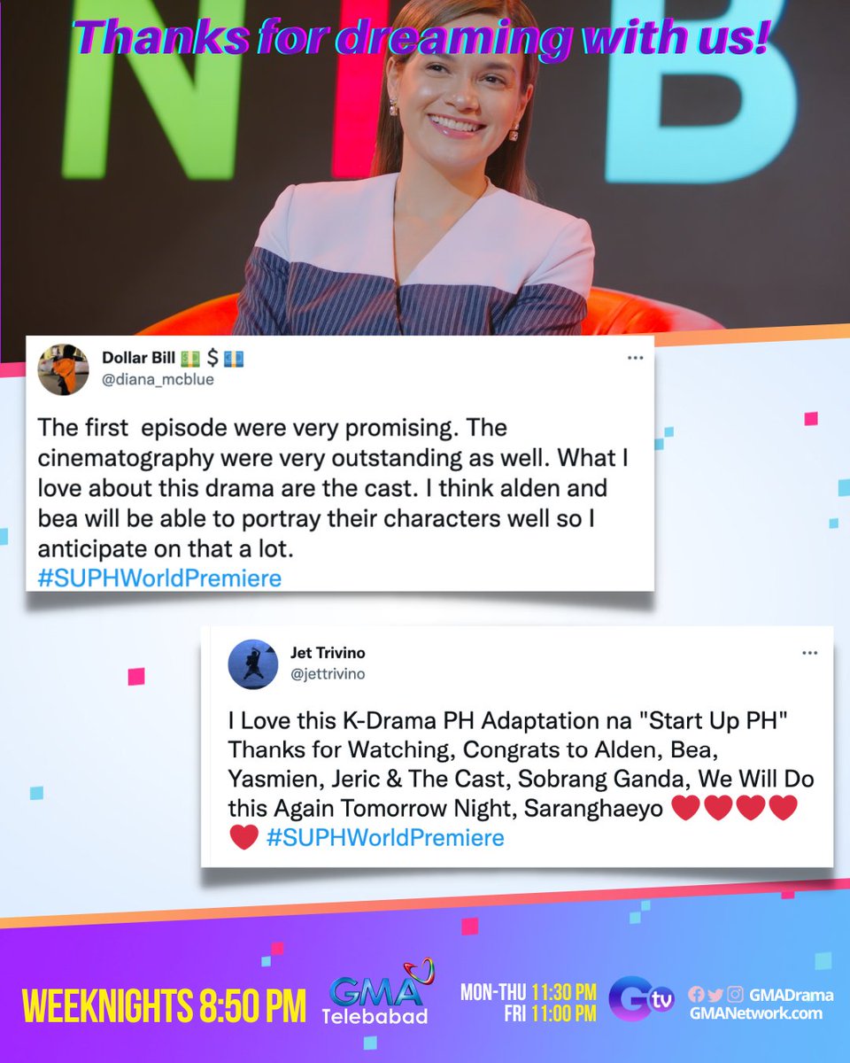 GMADrama's tweet photo. TRENDING pa rin ang #SUPHWorldPremirere! Grabe ang inyong suporta, Dreamers! Maraming salamat sa inyong pagmamahal sa #StartUpPH. https://t.co/xn8dt3Xqzj
