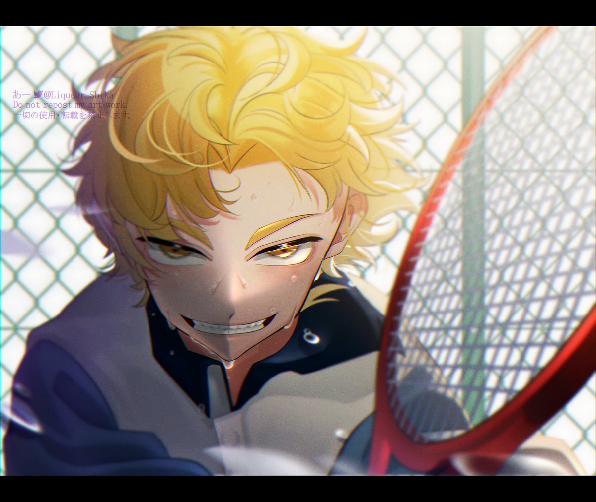 racket tennis racket 1boy male focus blonde hair sportswear solo  illustration images