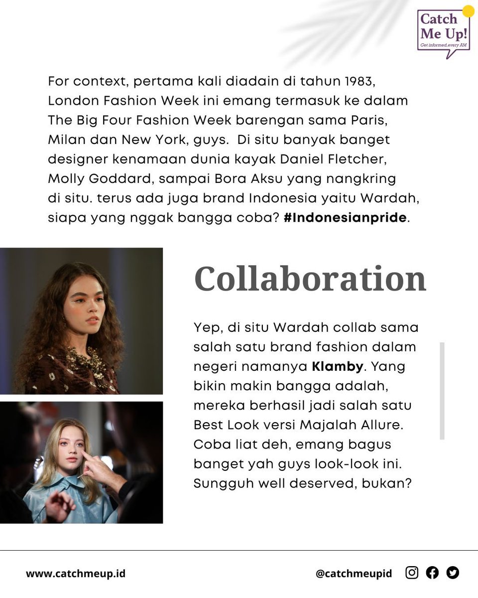 Semoga makin banyak ya brand-brand dalam negeri yang ke-notice masyarakat Dunia💜

#WardahXKlambyLFW