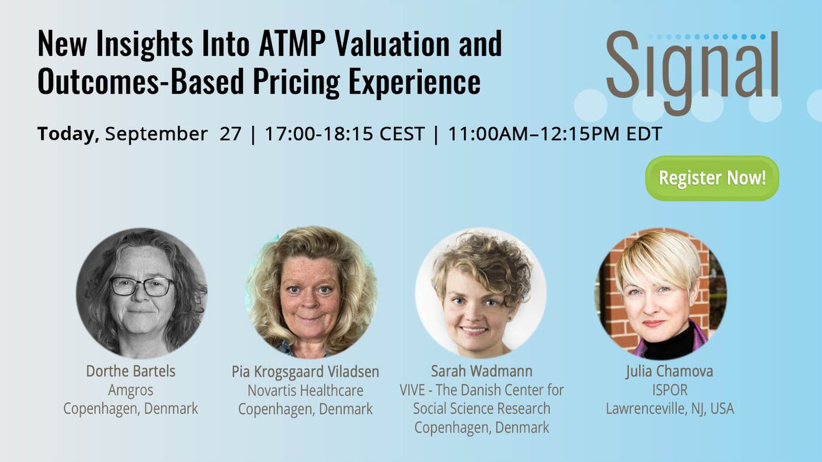 ISPORorg's tweet image. Are you ready to learn about advanced therapy medicinal products valuation (#ATMPs) and outcomes-based pricing from the Danish perspective? Join us for this Signal Series episode today, beginning at 11AM EDT/17:00 CEST. #ISPORSignal  ow.ly/8two50KQEjF