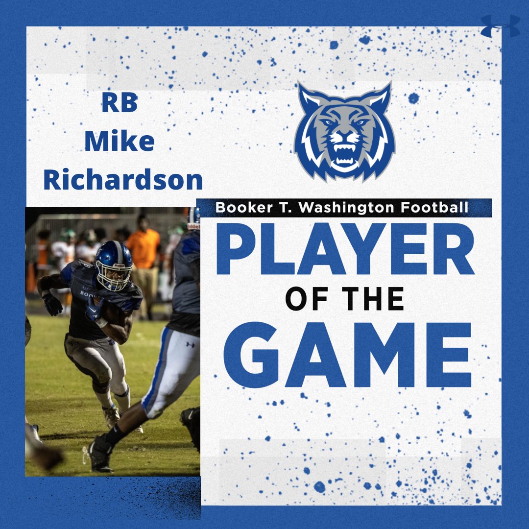 B.T.Wildcat Football (@bookertfb) on Twitter photo Offensive player of the game for week 5!
RB <a href="/michaelr850_/">Michael Richardson</a>
13 Carries 138 yards 3 TD’S.
#BuiltByBookerT #DubsUp #WhoWeBe #BookerT #1Percent 🌊🦾🔵⚪️ Offensive player of the game for week 5!
RB <a href="/michaelr850_/">Michael Richardson</a>
13 Carries 138 yards 3 TD’S.
#BuiltByBookerT #DubsUp #WhoWeBe #BookerT #1Percent 🌊🦾🔵⚪️