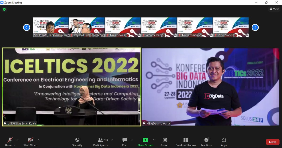 idBigData's tweet photo. Selamat pagi! Konferensi Big Data Indonesia Pagi ini telah dimulai dengan sambutan dari General chairs ICelTIC, Ketua IEEE Indonesia Section /Kepala Pusat Riset Teknologi Satelit-BRIN, dan Rektor Universitas Syiah Kuala.

Yuk yang belum join ke room, jangan ketinggalan yah! https://t.co/SuDaOjRlqM