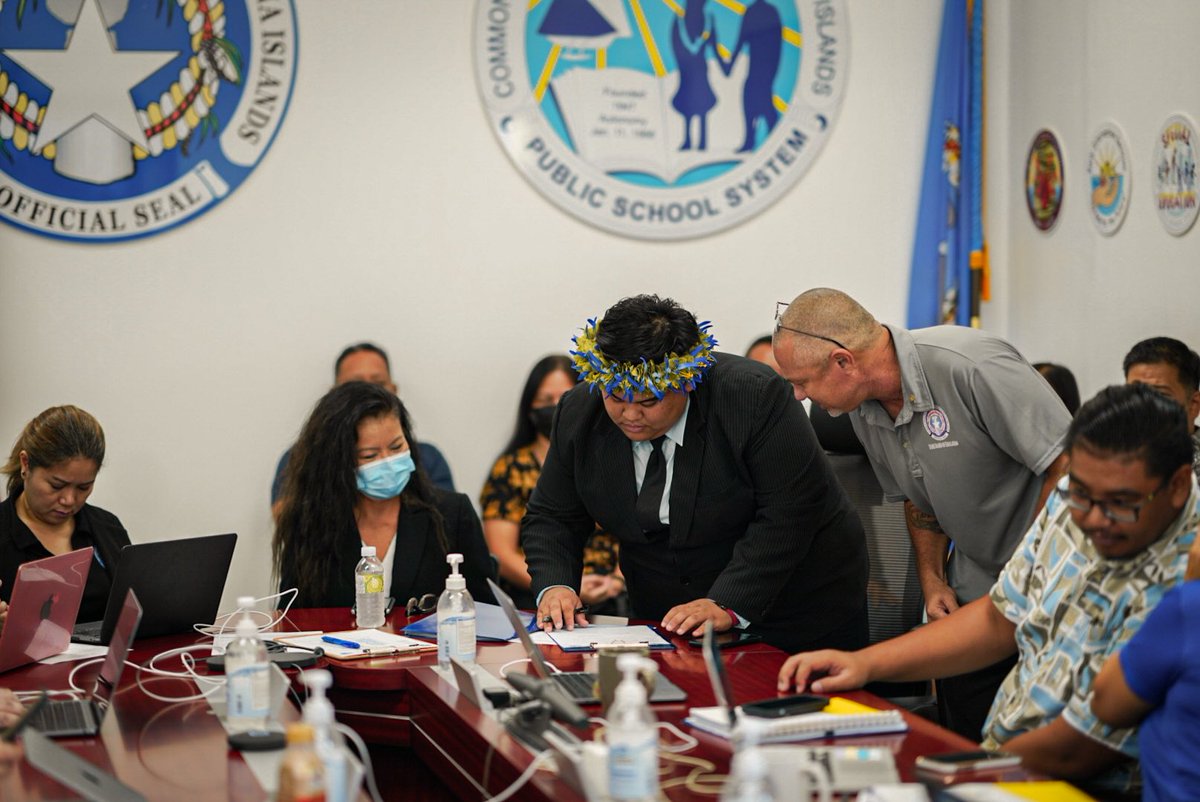 cnmi_pss's tweet photo. Congratulations to Tinian Junior Senior High School (TJSHS) Student, Ryan Michael Nuera! Yesterday at the 17th CNMI State Board of Education Special Meeting, Mr. Nuera swore in to be the new 2022-2023 Board Of Education (BOE) Student Representative. 

#studentsfirst💙💛 https://t.co/OXlqAxXNIE