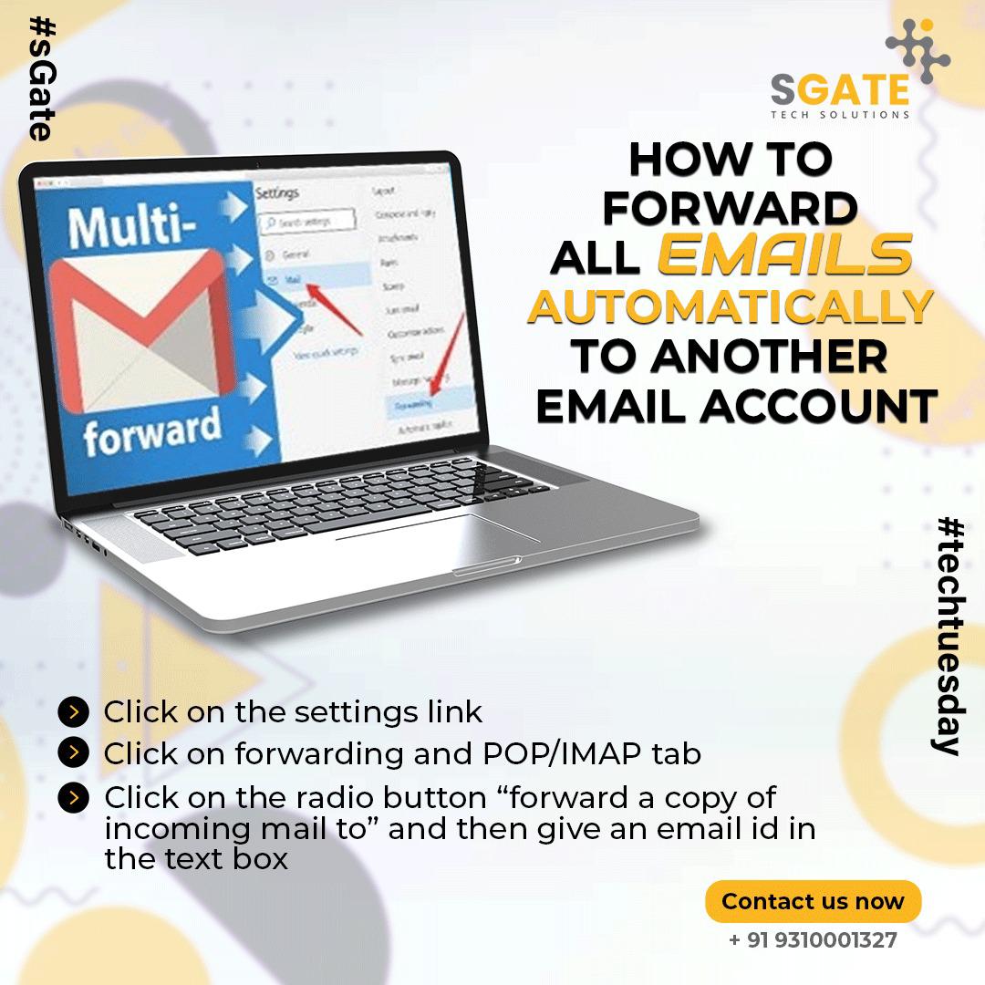 Sgate_in's tweet photo. Forwarding all your emails to another email address is simple!

Follow us for more tips!

#techtuesday #tuesdaytip #technicaltips #gmailtip #emails #gmail #google #gsuite #tiptuesday #tips #techtips #automation #tuesday  #emailtips #googleworkspace #techtuesdays #sGate https://t.co/vz3VKROa0D