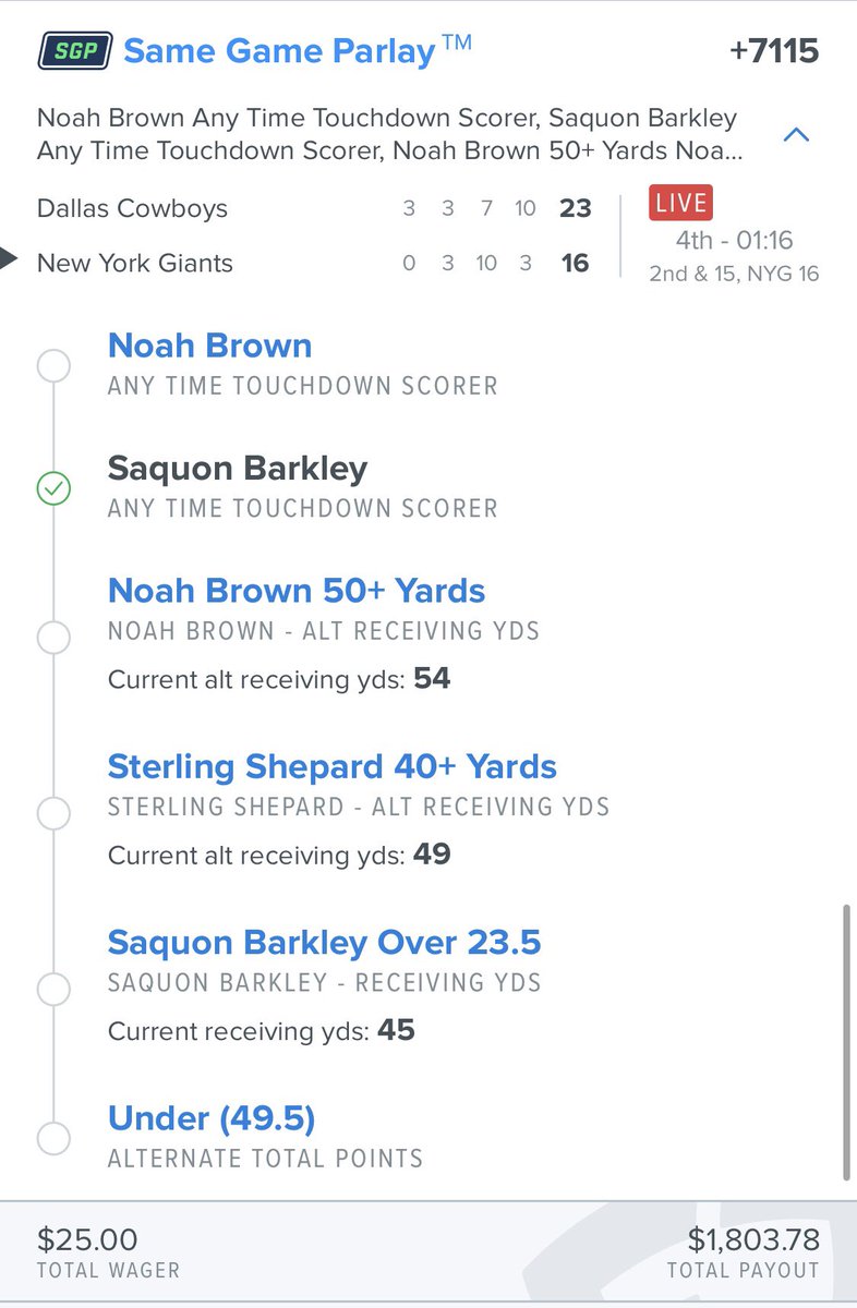 thedullsharp's tweet photo. Tackled in the end zone with no pass interference called and then stopped on the one yard line. Football really is a game of inches. We will get it next time. #GamblingTwitter https://t.co/lul7owBkuk