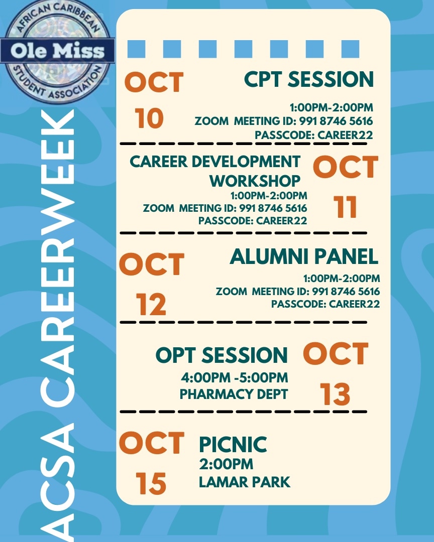 acsaolemiss's tweet photo. Topic: ACSA International Student Career Conference 
Dates: Oct 10, 11, 12, &amp; 13, 2022
Time: 1:00-2pm PM Central Time (US and Canada)

Join Zoom Meeting
https://t.co/eZfdtEAwmh

Meeting ID: 991 8746 5616
Passcode: Career22 https://t.co/ObqfK4mBfJ