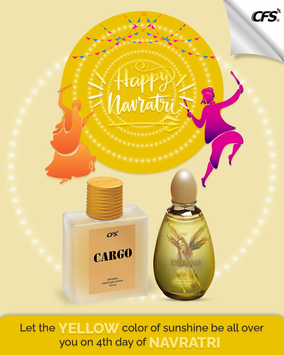 CFSPerfumes's tweet photo. Let there be a fragrance of happiness and sunshine everywhere with YELLOW.

#navratriday4 #yellowperfumes #cfsperfumes #indianperfumes #cfscargo #cfsdreams #navratri2022 https://t.co/7zjwjCJrgX