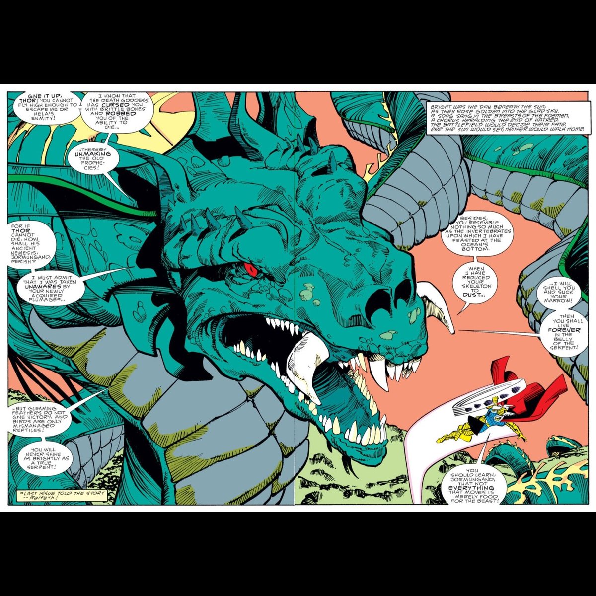 A double page spread from The Mighty Thor # 380 by Walt Simonson & Sal Buscema.
instagram.com/p/Ci_ox1Jvbo8/…
#waltsimonson #salbuscema #themightythor #jormungand #midgardserpent #marvelcomics #thecosmiccomicbookbroadcast #comicbookbroadcaster #comicbooks #thewholepicture