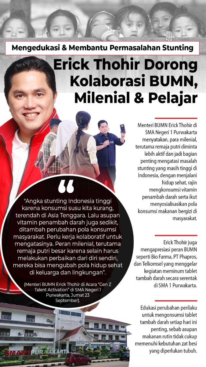KardoSony's tweet photo. #BangkitBersamaET
Menteri BUMN @erickthohir
mendorong kolaborasi antara BUMN, milenial dan pelajar untuk mencegah stunting. https://t.co/QgQYGOHZOJ