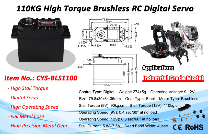 CassieY16113420's tweet image. ✏️CYS 110KG High Torque Brushless RC Digital Servo for Industrial Grade Model

#cysrc #rcservo #rcmodel #rchobby #rcrobot #rc