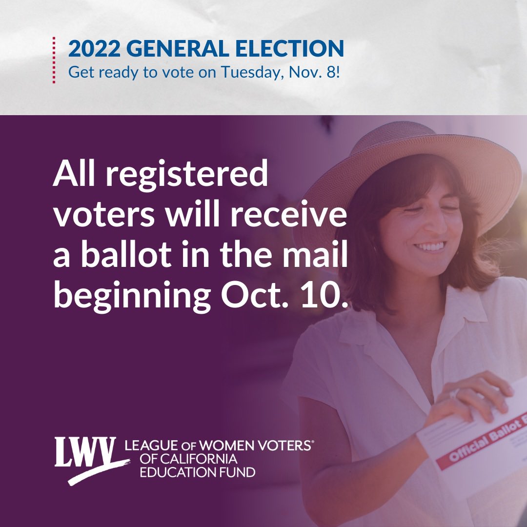 LWVMarin's tweet photo. #California registered voters will receive a ballot in the mail beginning Oct.10th, are you ready? Check your voter registration or register to vote online now so your ballot arrives ASAP - go to https://t.co/ruIQVX1KdN #VoteSafeCA #CAVotes #MarinVotes #MarinCounty #Nov8Election https://t.co/AojG4gUYk3