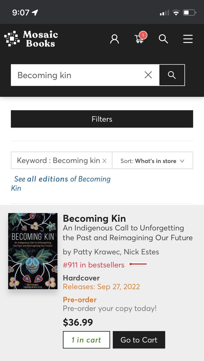 Hopefully #mosaicbooks in #kelowna has a copy of #becomingkin in store tomorrow, but if not, I’m ready to order. It’s moving up the Bestsellers already.