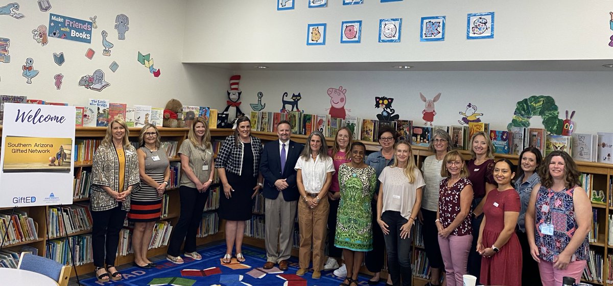 PimaSchoolSup's tweet photo. We had an inspiring visit to the Southern Arizona Gifted Network meeting at Twin Peaks K-8 (@MaranaSchools). Gifted coordinators collaborate monthly and tour gifted classrooms across the state to hone their craft! #GiftED #azgifted #maranaschools #SAGN https://t.co/GZegbHZdtw