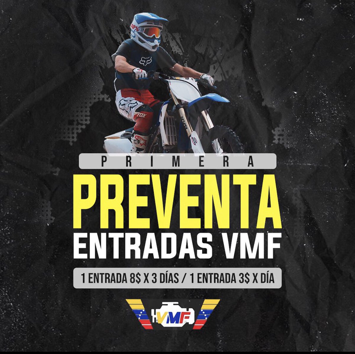 VzlaMotorFest's tweet photo. PREVENTA 

Consigue tus entradas para el VMF , escríbenos al Dm o vía Whatsaap.
1 entrada 8$ x 3 Días 
1 Entrada 3$ x Día 

Muestra tu frenesí por la velocidad  y 
Deja que el rugir de los motores se apoderen de ti.

#vmf #venezuelamotorfest #anzoategui #barcelona #venezuela https://t.co/DIuc82KfyU