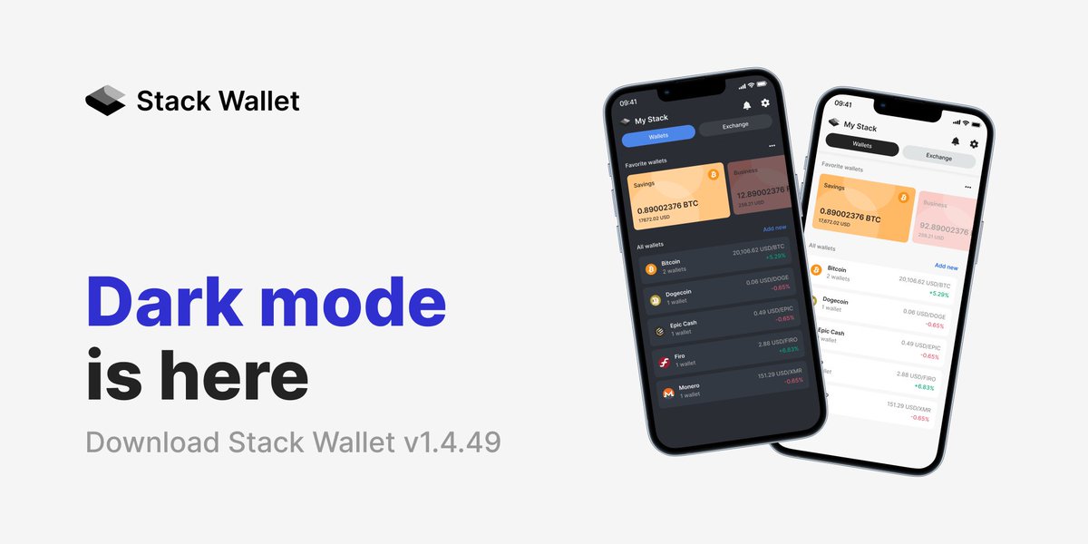 stack_wallet's tweet photo. Stack Wallet v1.4.49 is here, and with it comes a new dark mode option! But we have so much more planned. Keep checking this space for updates 👀 https://t.co/31utdldA7c