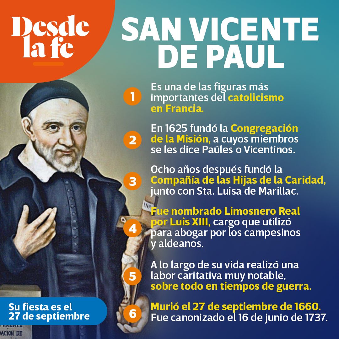 Este 27 de septiembre recordamos a #SanVicenteDePaul, gran defensor de los campesinos. Encomendemos a él a todos los hombres y mujeres que hacen posible que tengamos comida sobre nuestra mesa. 😇🙏