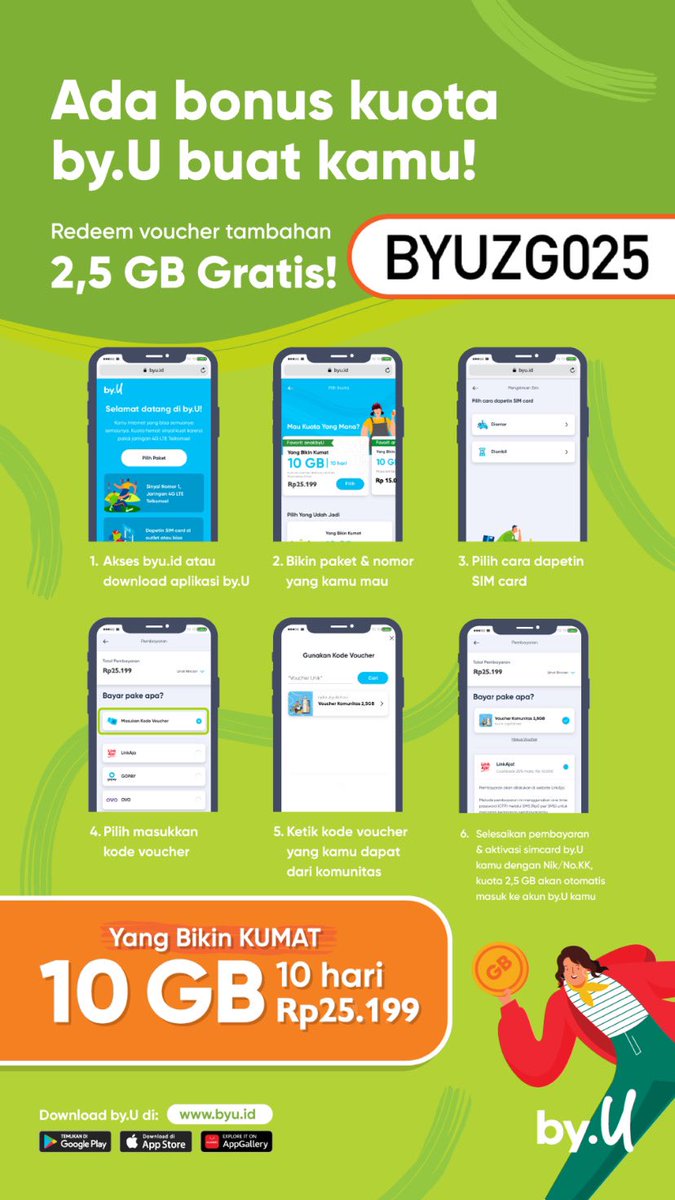 Zaydghania's tweet photo. Kamu - kamu semua, yuk download aplikasi By.U dan lakukan aktivasi nomernya nanti ada kuota tambahan loh 2.5GB buat kamu! https://t.co/j6YZTO6kEm
