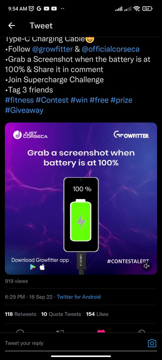 test Twitter Media - @growfitter @officialcorseca Here is my Perfect Screenshot when the battery is at 100%

@growfitter @officialcorseca
#fitness #Contest #win #free #prize #Giveaway 
@CHUNMUN143 @prateekfrequent @Nitinpanchal007 https://t.co/jyHA7sGe29