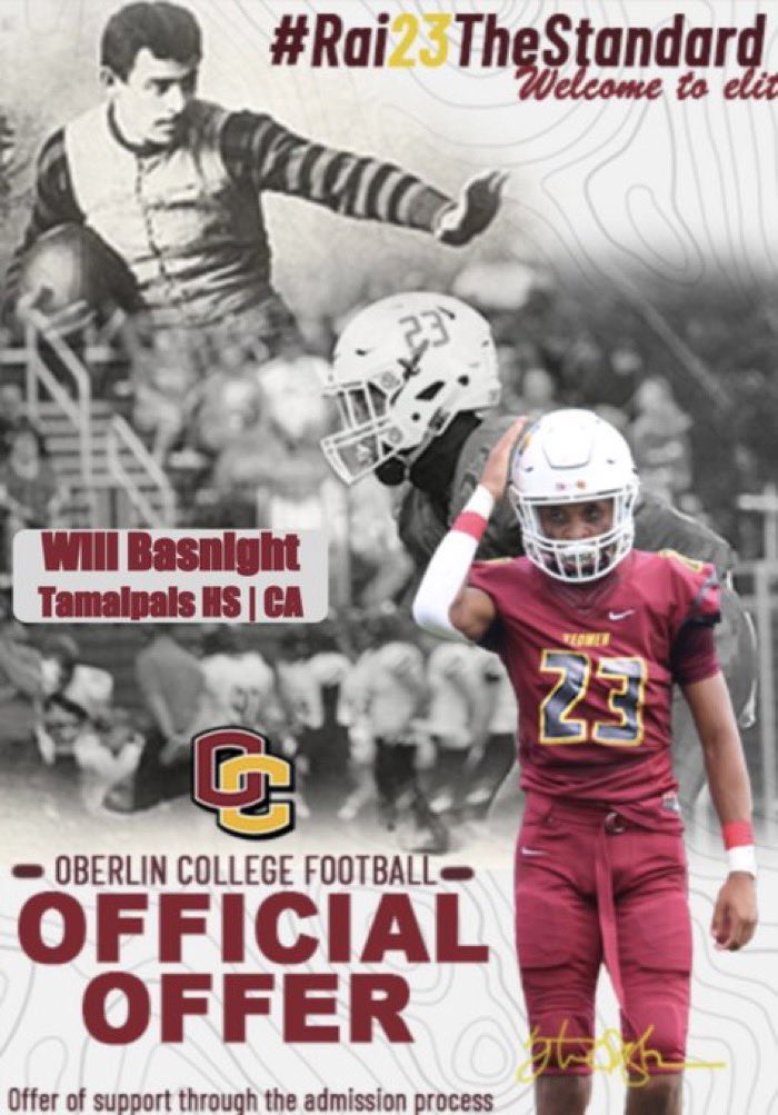 Wbasnight23's tweet photo. After an amazing conversation with @brock_mancini I am very excited to announce I have received an offer to play football at Oberlin College. Go Yeo! @Yeo_Football @tamhighfootball https://t.co/GRj8Cwr7yz