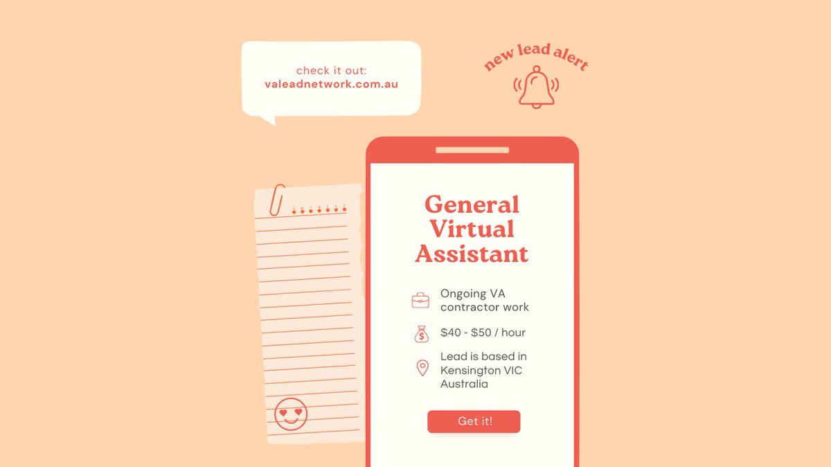 🗂 This new lead sells quality promotional merchandise, and their growth has sent them looking for an Australian VA.

📍 You must be based in Australia to apply.

🌐 See all the details: valeadnetwork.com.au

#australianbusiness #vawanted #virtualassistantsmelbourne