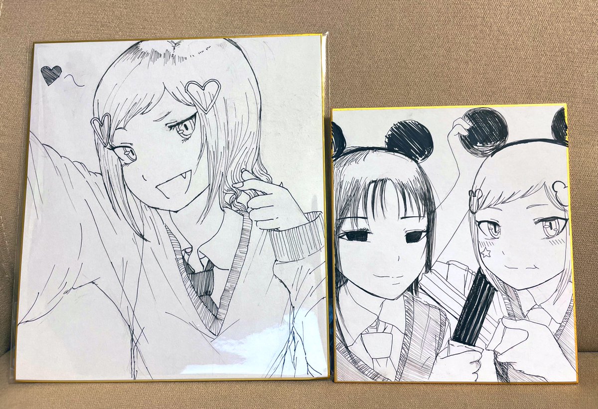 即11で酢さん(@psycho_pervert )と交換して頂いた色紙です
2枚も頂いてしまった上に追加でもう一枚描いてくださっててネ申すぎる…サチとネズミー行けて良かったね小陽ちゃん😭これは常々思っているのですが酢さんの描く女の子は本当に顔が可愛い 