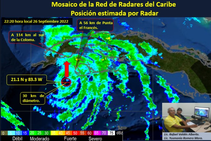 🌀🌀Ian a 80 kilómetros al sur de La Coloma, Pinar del Río, ha ocurrido un incremento en las áreas de 🌧️🌧️en gran parte del occidente y centro de Cuba.