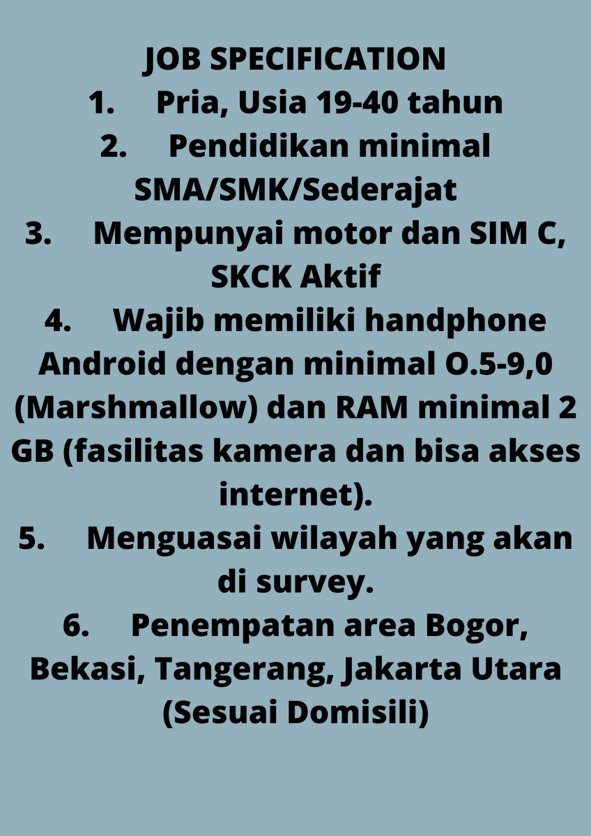 wij_corporate's tweet photo. PT Wahana Integrasi Jaya membutuhkan segera :

SURVEYOR AREA PLUIT

kirim CV kr : hrd@wahana.pt 

dengan subject : Surveyor_Area_Pluit

#lowongankerja #surveyor #survey #lowongan #bank #cv https://t.co/oeI5peQOiQ