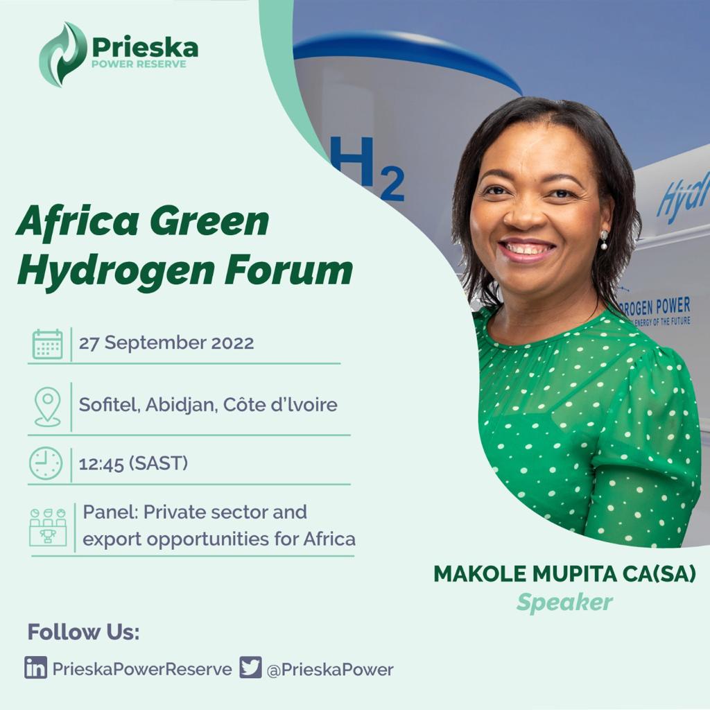 Our director, <a href="/MakoleMupita/">makole mupita</a> will be participating at the African Green Hydrogen Forum taking place in Abidjan, Ivory Coast today. The event is hosted by the African Development Bank. The session will focus on Private Sector and Export Opportunities for Africa. 
#greenhydrogen