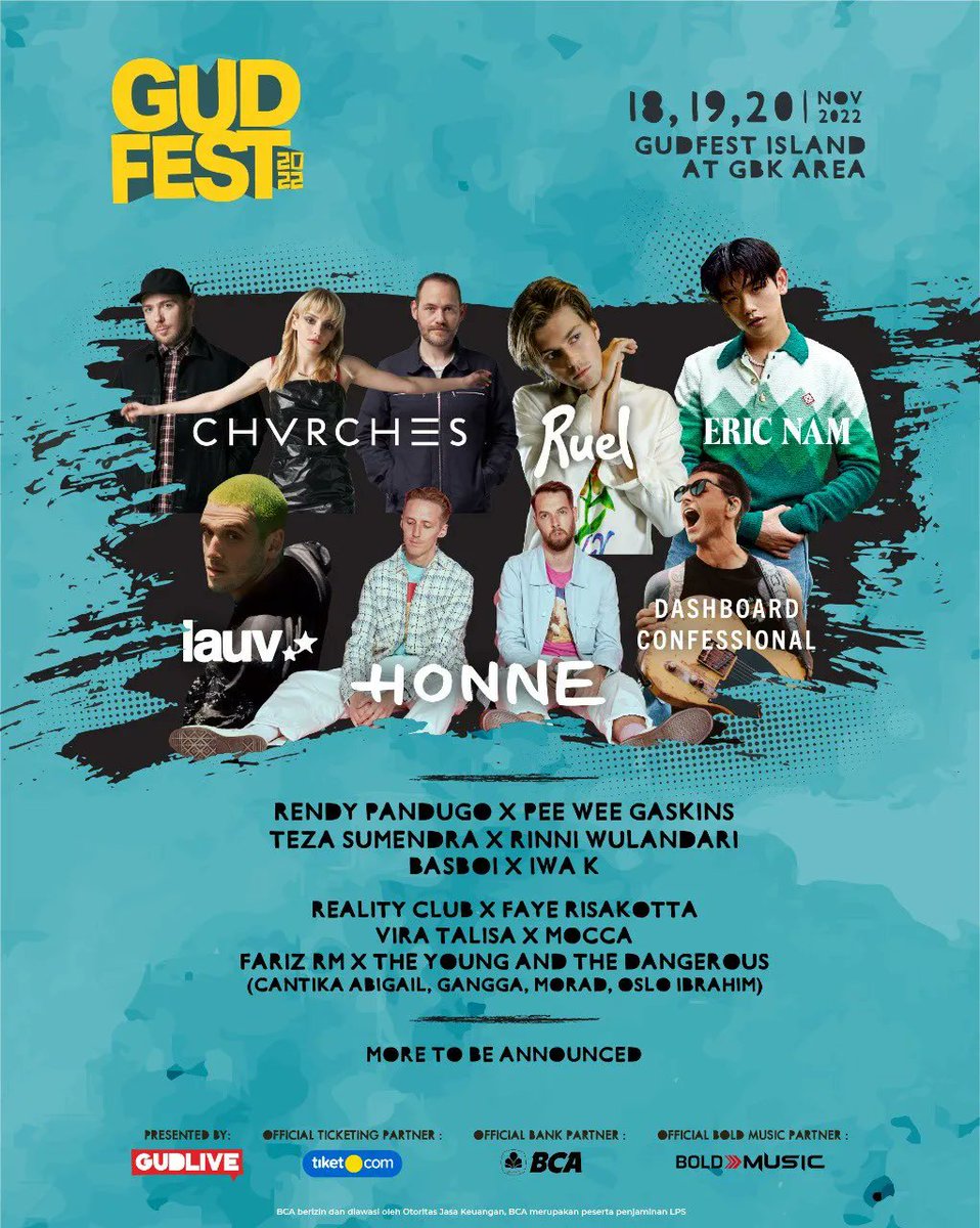 Indonesia's GUDFEST returns with performances by <a href="/CHVRCHES/">CHVRCHES</a>, <a href="/hellohonne/">HONNE</a>, <a href="/leehi_hi/">leehi</a>, <a href="/lauvsongs/">lauv</a>, <a href="/dashboardmusic/">Dashboard Confessional</a>, <a href="/oneruel/">RUEL</a> and more from 18-20 November, tickets are on sale at <a href="/tiket/">tiket.com</a>. <a href="/gudlive/">GUDlive</a>

tiket.com/to-do/gudfest-…