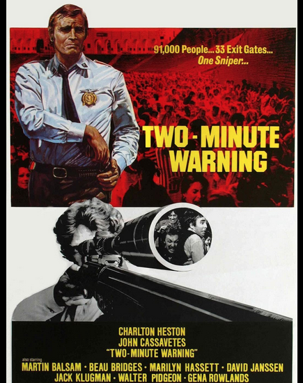 oxley264's tweet photo. TWO MINUTE WARNING 1976
Charlton Heston John Cassavetes
Beau Bridges Gene Rowlands
Martin Balsam David Janssen
Jack Klugman Mitchell Ryan
Brock Peters Walter Pidgeon
#LarryPeerce https://t.co/Srvw6czlIE