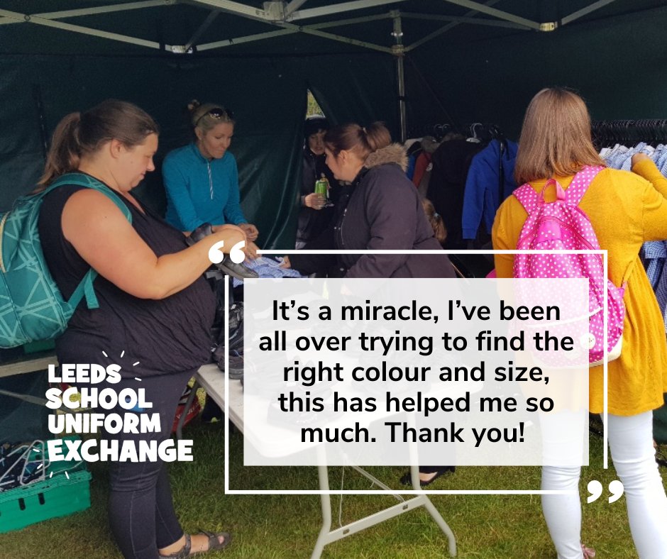 ZeroWasteLeeds's tweet image. A quote from one very relieved parent that attended one of our 37 school uniform pop up shops this summer, thankfully the school uniform exchanges were there to help. #LeedsSchoolUniformExchange