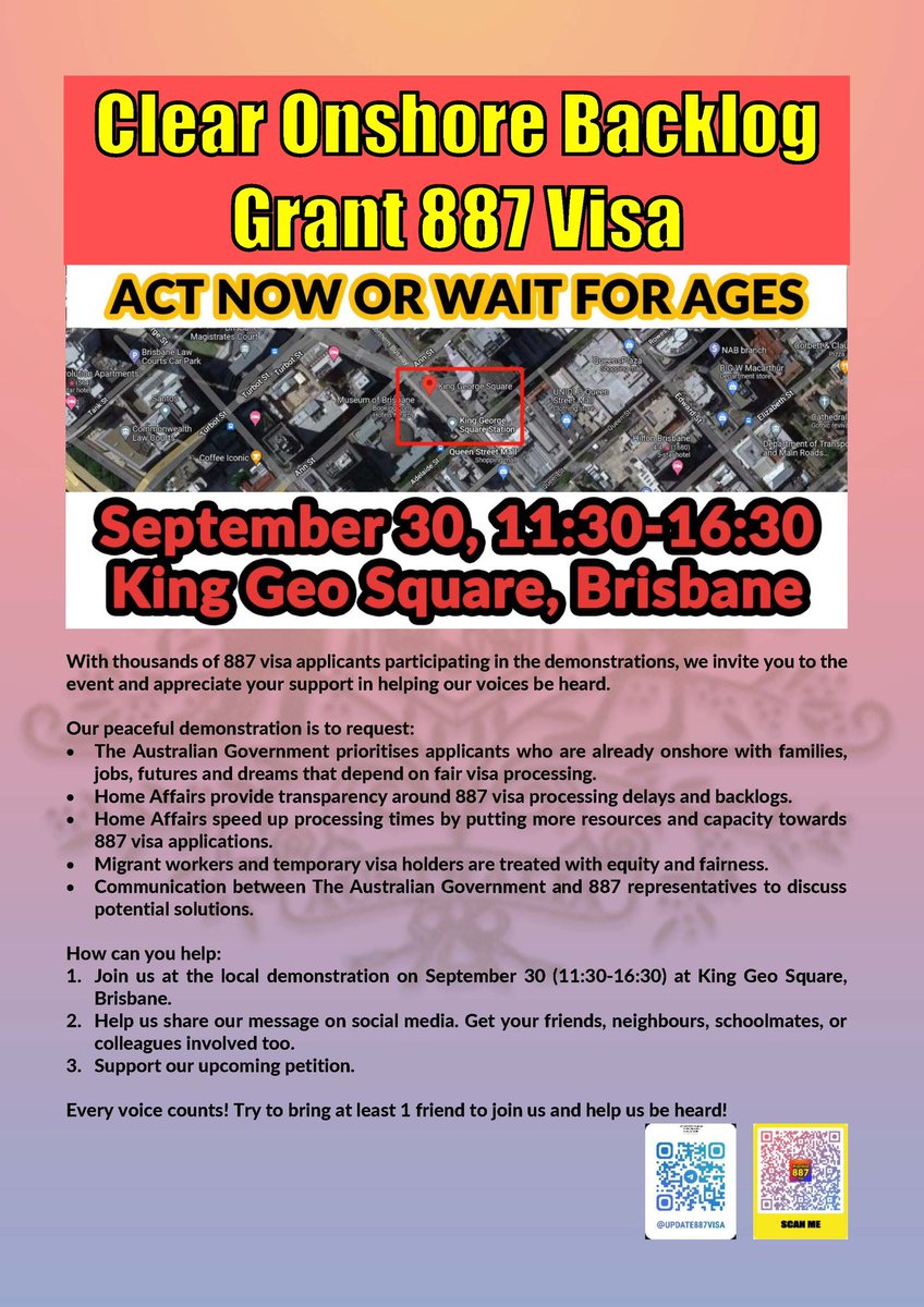 Cathy_tan2008's tweet photo. 887 visa Applicants &amp; 489 visa holders: 
Take actions to join the demonstrations in Tasmania, Victoria, Queensland and South Australia from 11:30am to 15:00pm on the 30th of Sep 22. Defend your own rights and prevent the visa’s processing  delay being endless! Join us!!! https://t.co/4gmAHTfK8o