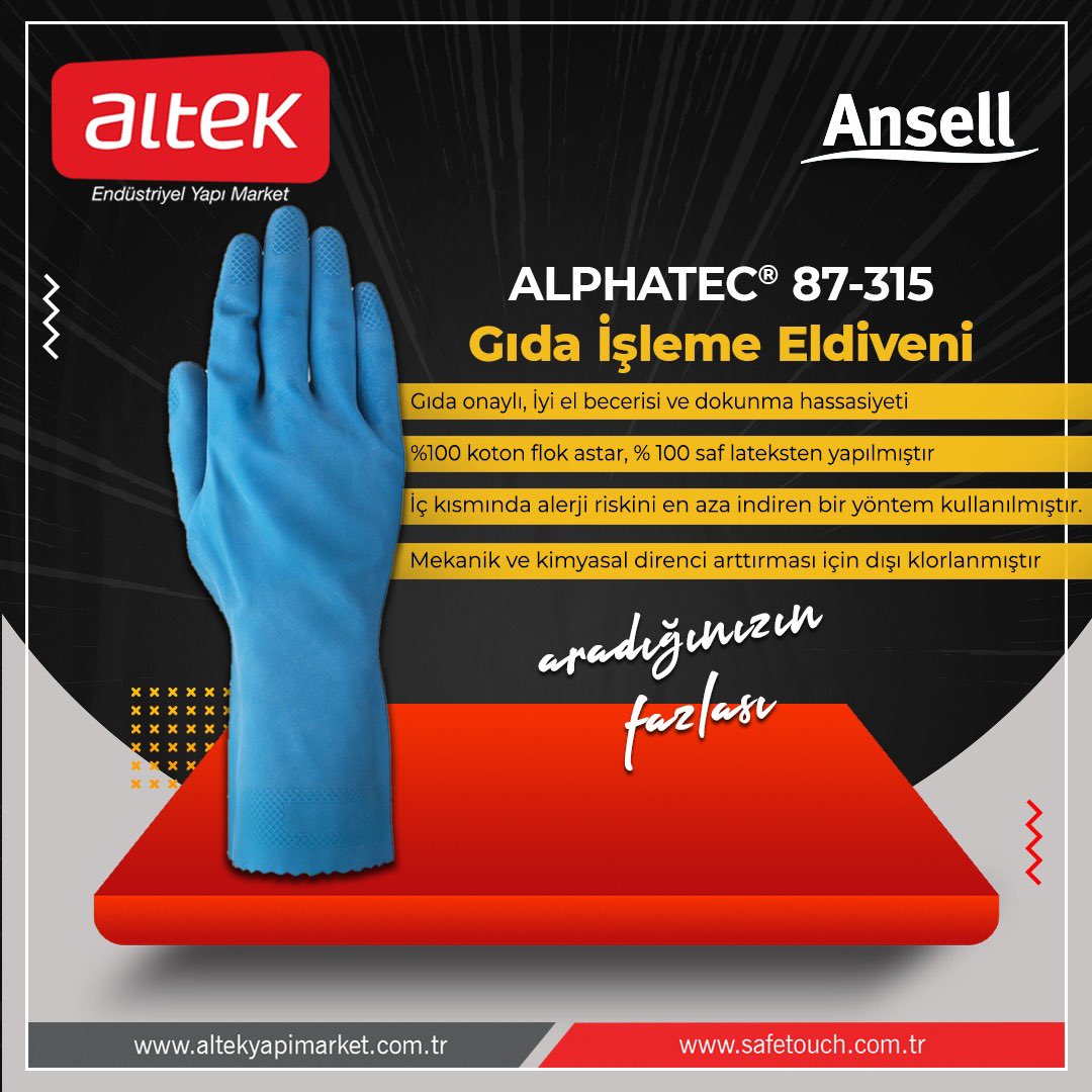 altektr's tweet photo. ANSELL ALPHATEC 87-315 / Gıda İşleme Eldiveni 

💧 TÜRKİYE’NİN EN BÜYÜK ENDÜSTRİYEL YAPI MARKETİ 

Aradığınız ne varsa tek adreste...

https://t.co/w7VqJsg2dW

#altekyapi #yapimarket #ansell #ansellturkiye #anselleldiven #ansel87-315 #issagligi #isguvenligi #iskazalari #isg #kkd https://t.co/MLdH9IIgso