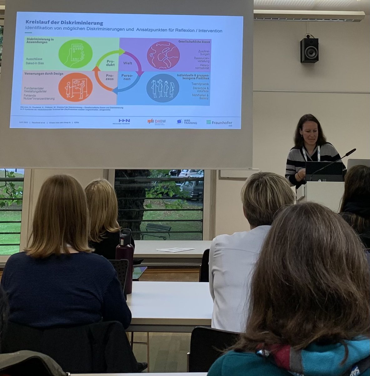 „Where Bias Can Creep in“ - ⁦<a href="/KerstinRdt/">Kerstin Raudonat</a>⁩ is presenting our framework of circles of discrimination at #IUG22 #INFORMATIK22