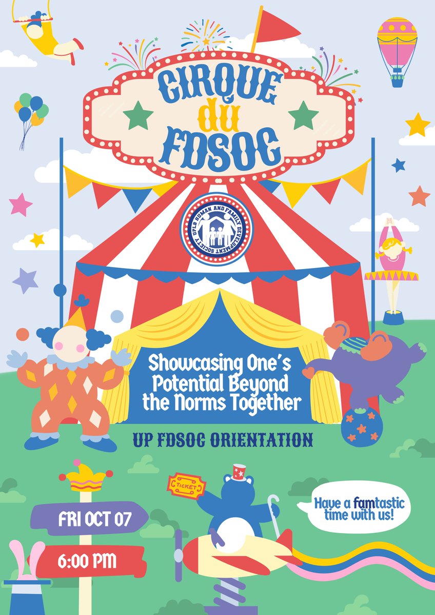 upfdsoc's tweet photo. Surprise! 🔮 The UPLB Human and Family Development Society brings magic into real life through 🪄 Cirque du FDSOC: Showcasing One’s Potential Beyond the Norms Together. ✨

Feel the enchantment up close with FDSOC’s very own 🪂 spectacular members and 🪅 exciting activities. https://t.co/xoO2cOSyc6