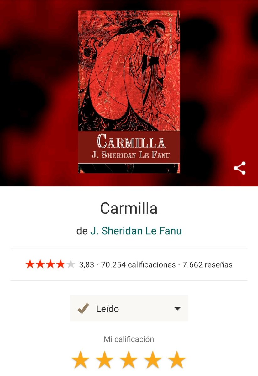 laindiawritings's tweet photo. Recomendación para la época spooky🎃
Carmilla de Sheridan Le Fanu. Una historia para los amantes de los vampiros, sobre una vampira más antigua que el mismísimo Drácula.

Para mí es de mis favoritos, es súuuuper corto, y es historia del vampirismo. 5/5✨  #recomendaciones https://t.co/144GpR3iNt