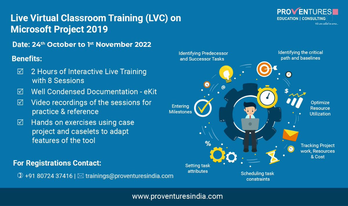 provenindia's tweet photo. Good news! Live virtual classroom training on Microsoft Project 2019 starts from 24th October to 1st November 2022 at Proventures
Visit our website for further details: https://t.co/ylZmEEjsAy
#MicrosoftProject #microsoftproject2019 #virtualtraining #LVC #proventures https://t.co/VGlhLQJ6x3