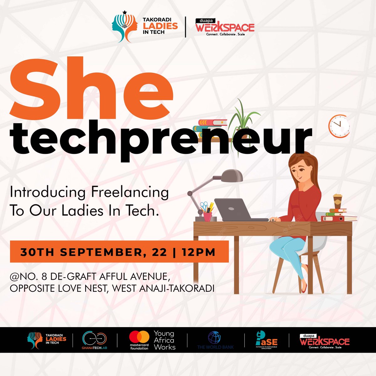 DuapaWerkspace's tweet image. 𝐒𝐇𝐄 𝐓𝐄𝐂𝐇𝐏𝐑𝐄𝐍𝐄𝐔𝐑
Educating our female tech trainees on the benefits of freelancing and how they can earn an income from it.

#takoradiladiesintech 
#ghanatechlab 
#YoungAfricaWorks 
#theworldbank 
#PaSE 
#duapawerkspace