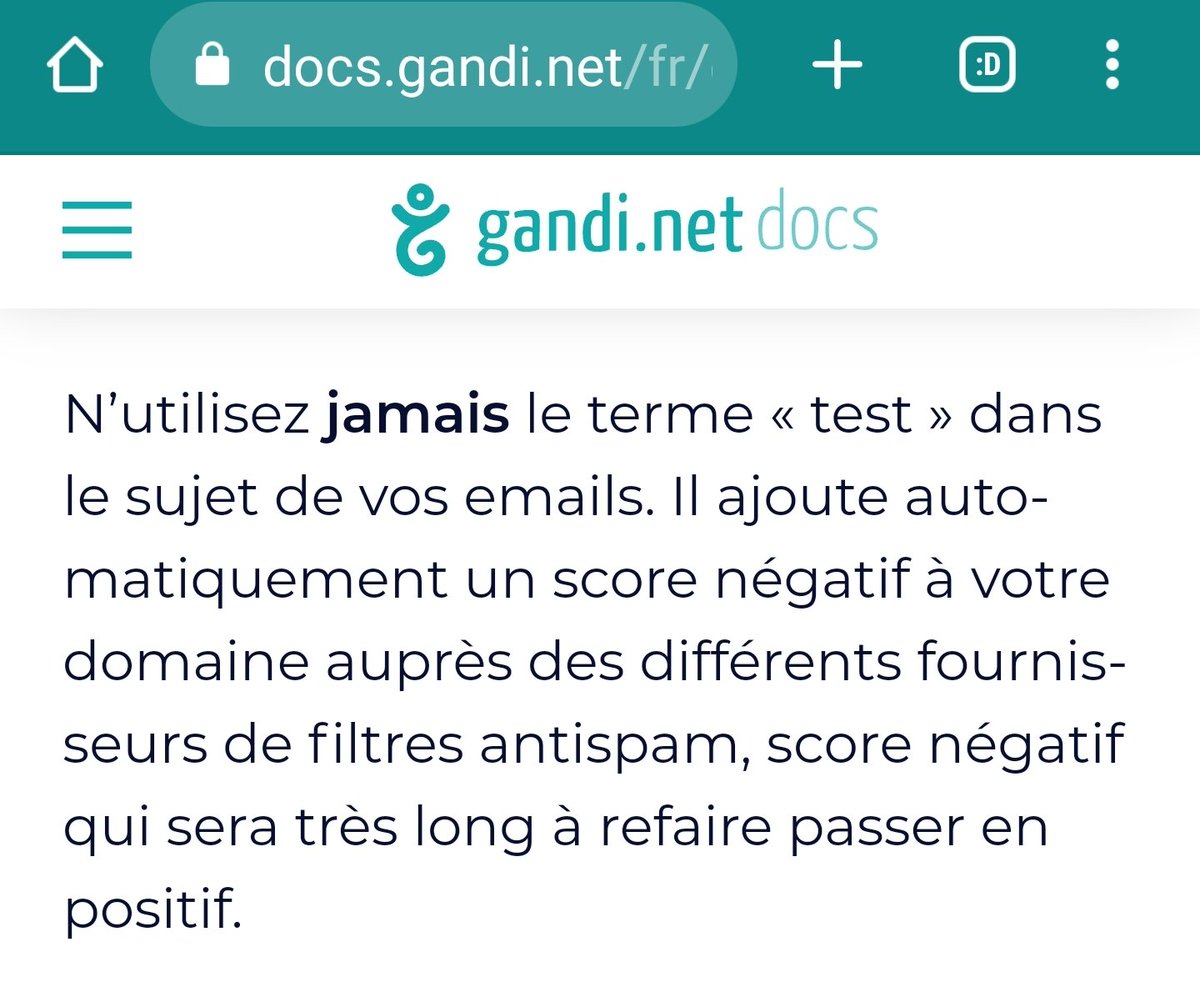C'est curieux cette règle discrète, c'est pas comme si personne n'envoyait jamais de "test" ...
Je sais pas, <a href="/gmail/">Gmail</a> , <a href="/Mailchimp/">Intuit Mailchimp</a> , vous êtes au courant ?