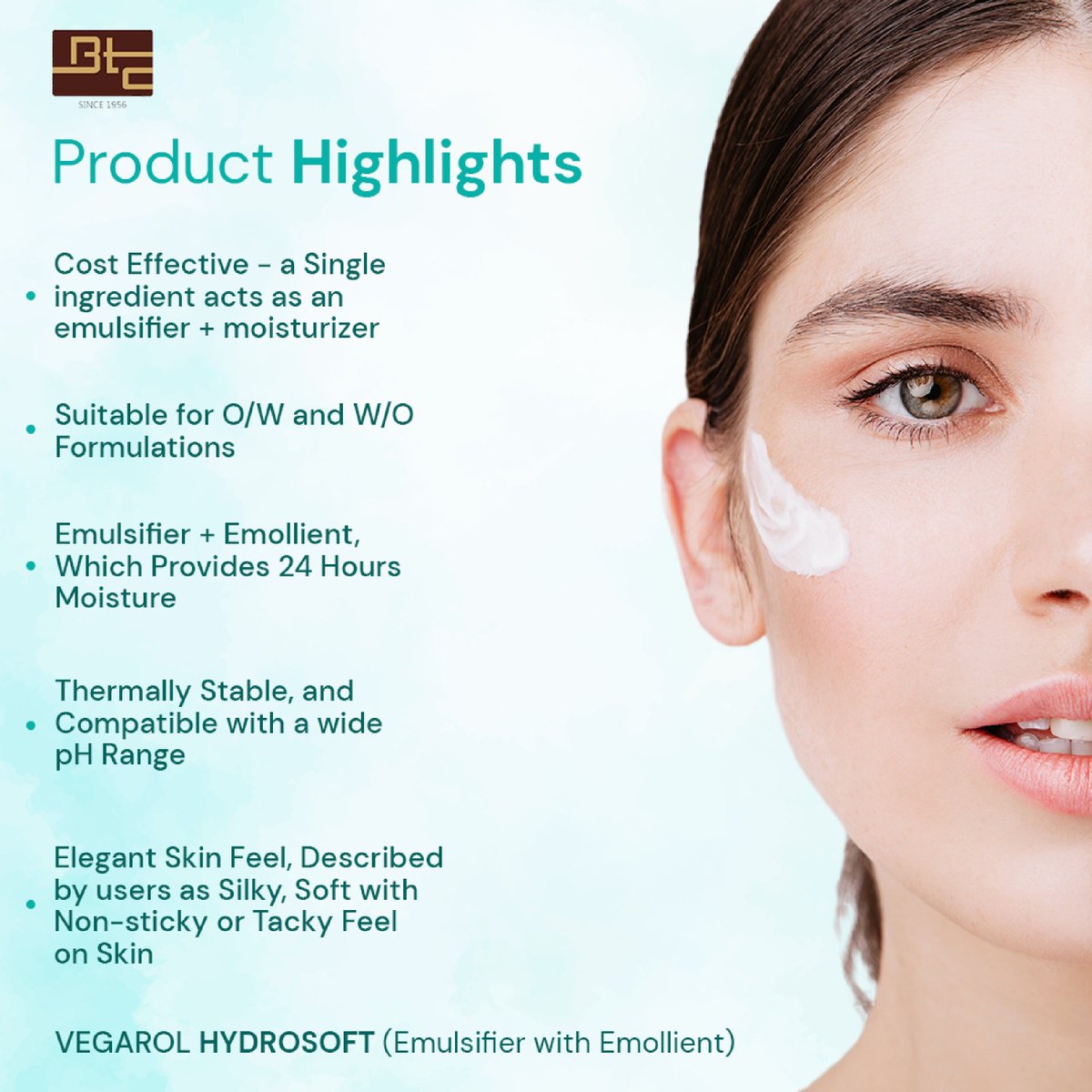 BTCSocial's tweet photo. 👉🏻Vegarol Hydrosoft is an emulsifier + emollient, which provides 24 hours moisture by reducing trans-epidermal water loss. Please contact, Marketing Head Ms. Preeti Attrai📞 +91-9899903320
#bansaltrading #vvf #emulsifiers #emollient #personalcare #skincare #ingredients #pharma https://t.co/pHUHXeMhAC