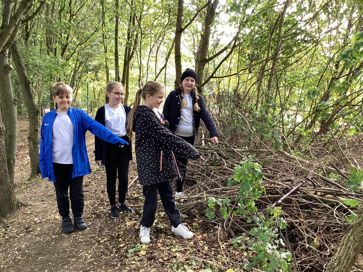 OWPSflamingoes's tweet photo. Our project research continues outside. Using our understanding of hedgehogs’ needs we are now selecting an appropriate location for our shelters. We are so lucky to have such an abundance of woodland on our school grounds! #OWPSstem @STEMLearningUK @OWPS_pandas @WildlifeTrusts https://t.co/UklwzWQSSQ