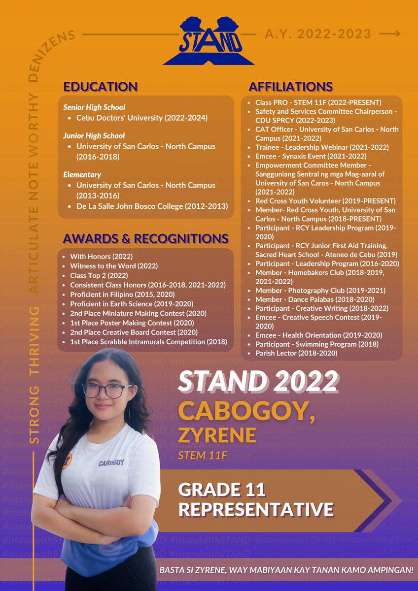 cdustandparty's tweet photo. STAND is a group full of people whose passion for service knows no bounds- and they are oftentimes more than willing to lend a helping hand. 

Get to know more about them as we strive for a brighter future ahead of us, together! 

💙🧡
#iStandWithSTAND
#STAND2022 https://t.co/Lh4SdR4yir