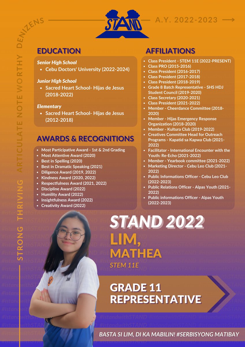 cdustandparty's tweet photo. STAND is a group full of people whose passion for service knows no bounds- and they are oftentimes more than willing to lend a helping hand. 

Get to know more about them as we strive for a brighter future ahead of us, together! 

💙🧡
#iStandWithSTAND
#STAND2022 https://t.co/Lh4SdR4yir