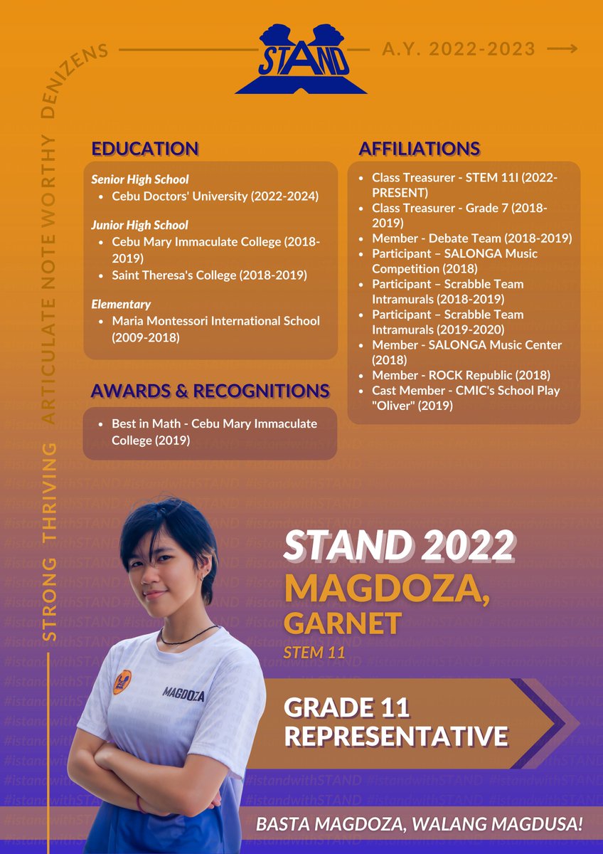 cdustandparty's tweet photo. STAND is a group full of people whose passion for service knows no bounds- and they are oftentimes more than willing to lend a helping hand. 

Get to know more about them as we strive for a brighter future ahead of us, together! 

💙🧡
#iStandWithSTAND
#STAND2022 https://t.co/Lh4SdR4yir