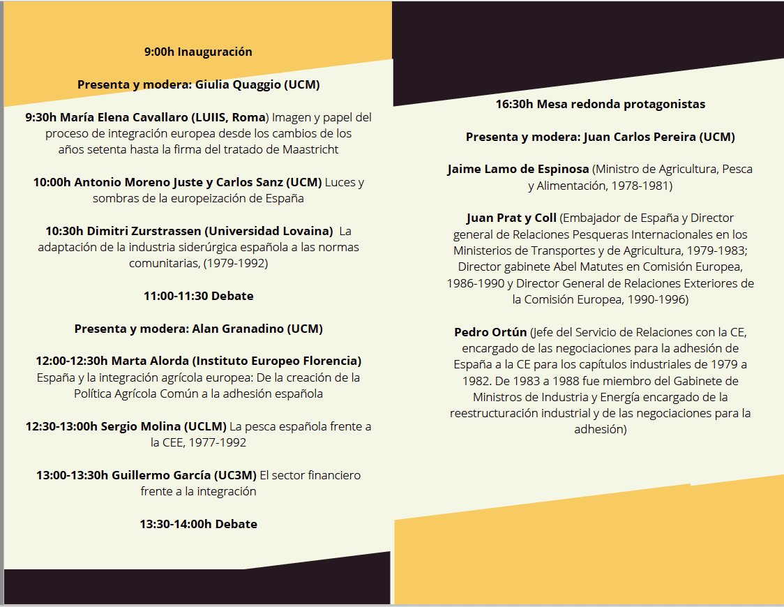DZurstrassen's tweet photo. Seminario internacional Estudios sectoriales
de la europeización de España, 1977-1992 este 29 de septiembre. Salón de Juntas de la @UCM_fghis. #UE #Historia #España 
@ghistri https://t.co/EQph94sFrJ
